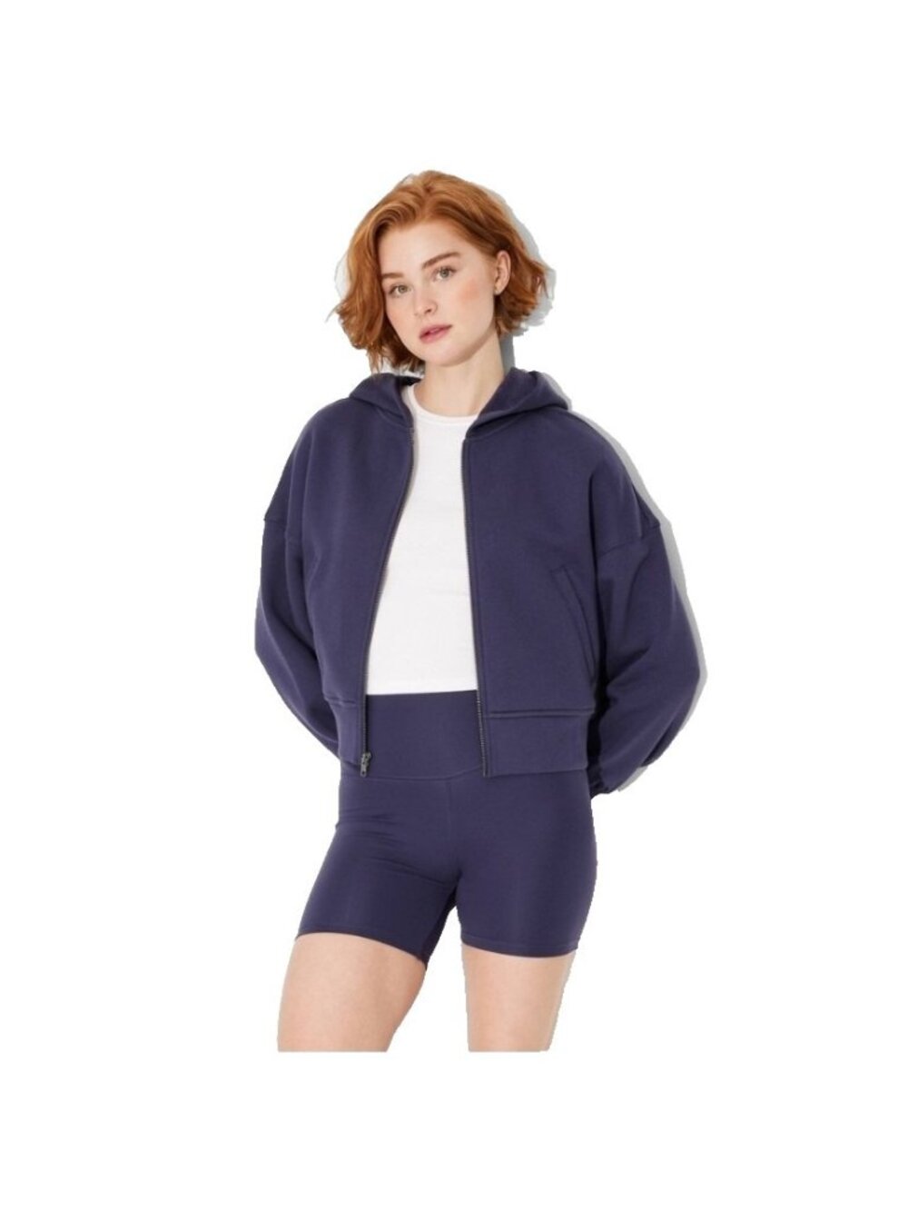 Women Fleece Zip Up Hoodie Size XS Navy Blue Wedge Hooded Sweatshirt Wild Fable - Picture 1 of 4